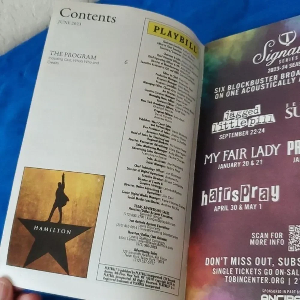 Hamilton Playbill June 2023 San Antonio Majestic Theatre Philip Tour Pride Ed.